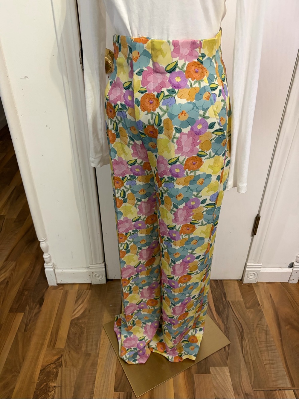Zara Yellow Floral Wide-Leg Pants